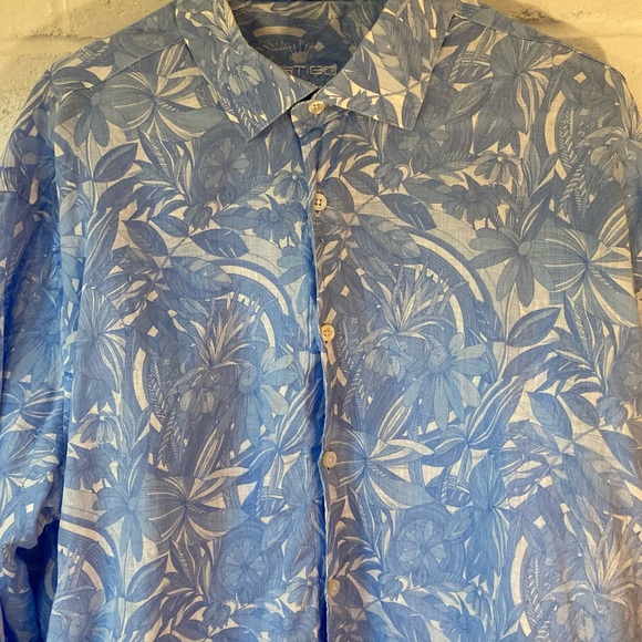 Bertigo Button Down Shirt Men’s US 3XL Tropical Blue and White Collared - Picture 4 of 14